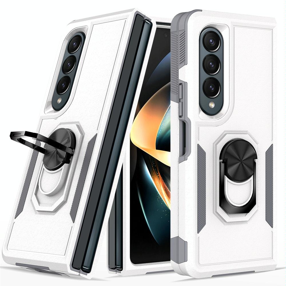 NNEDSZ Galaxy Z Fold 4 Tpu Shockproof Case With Ring - 2 In 1 Design - Silver
