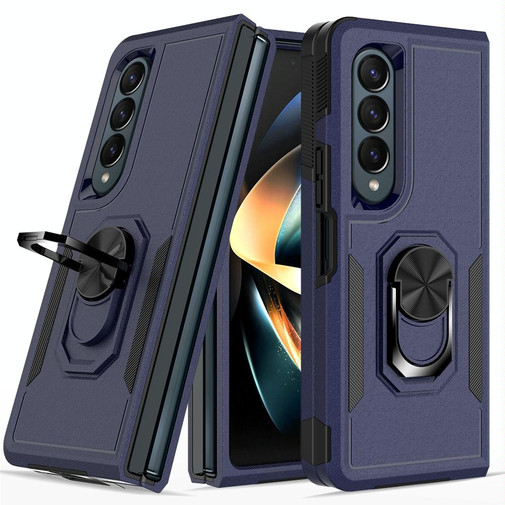NNEDSZ Galaxy Z Fold 4 Tpu Shockproof Case With Ring - 2 In 1 Design - Silver
