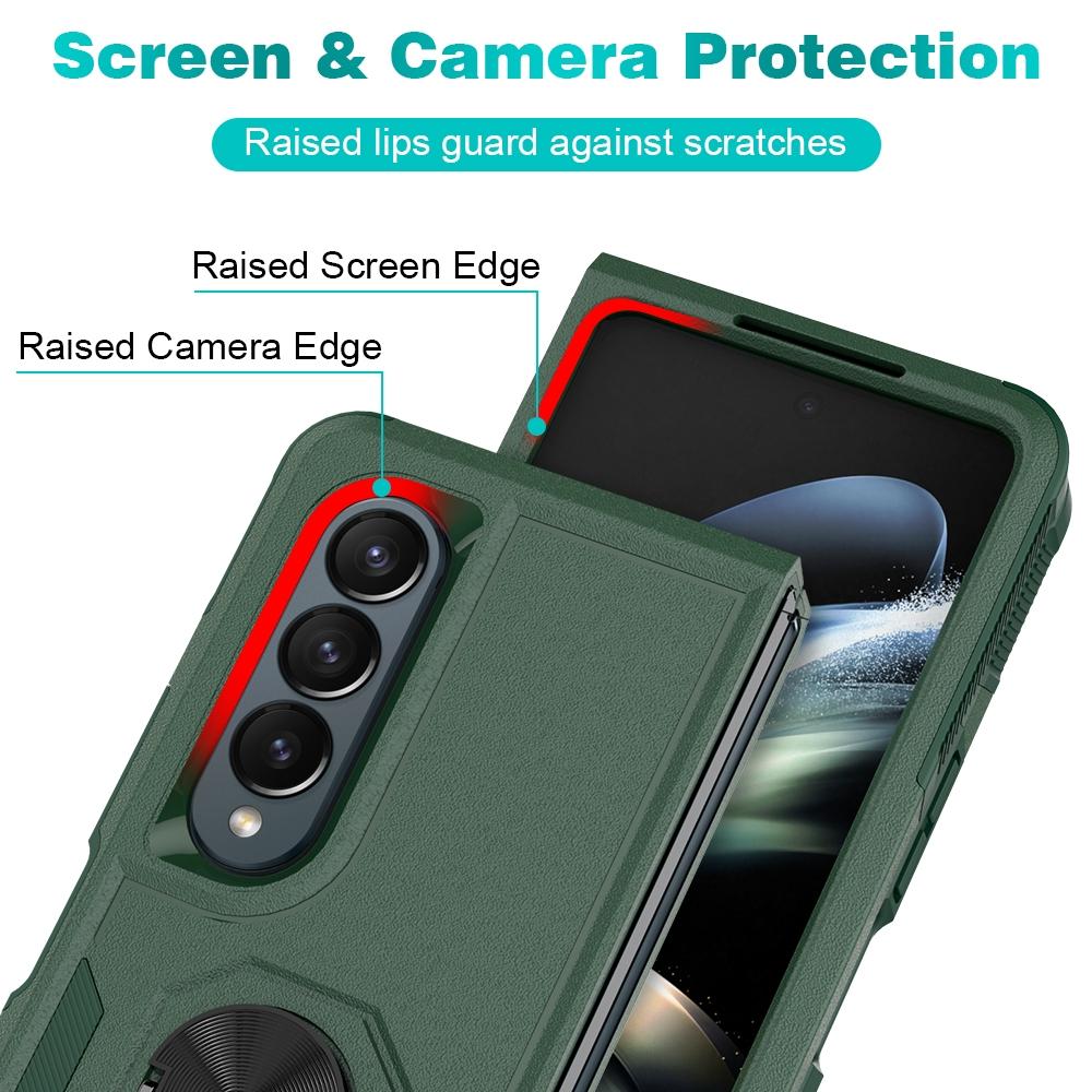 NNEDSZ Galaxy Z Fold 4 Tpu Shockproof Case With Ring - 2 In 1 Design - Silver